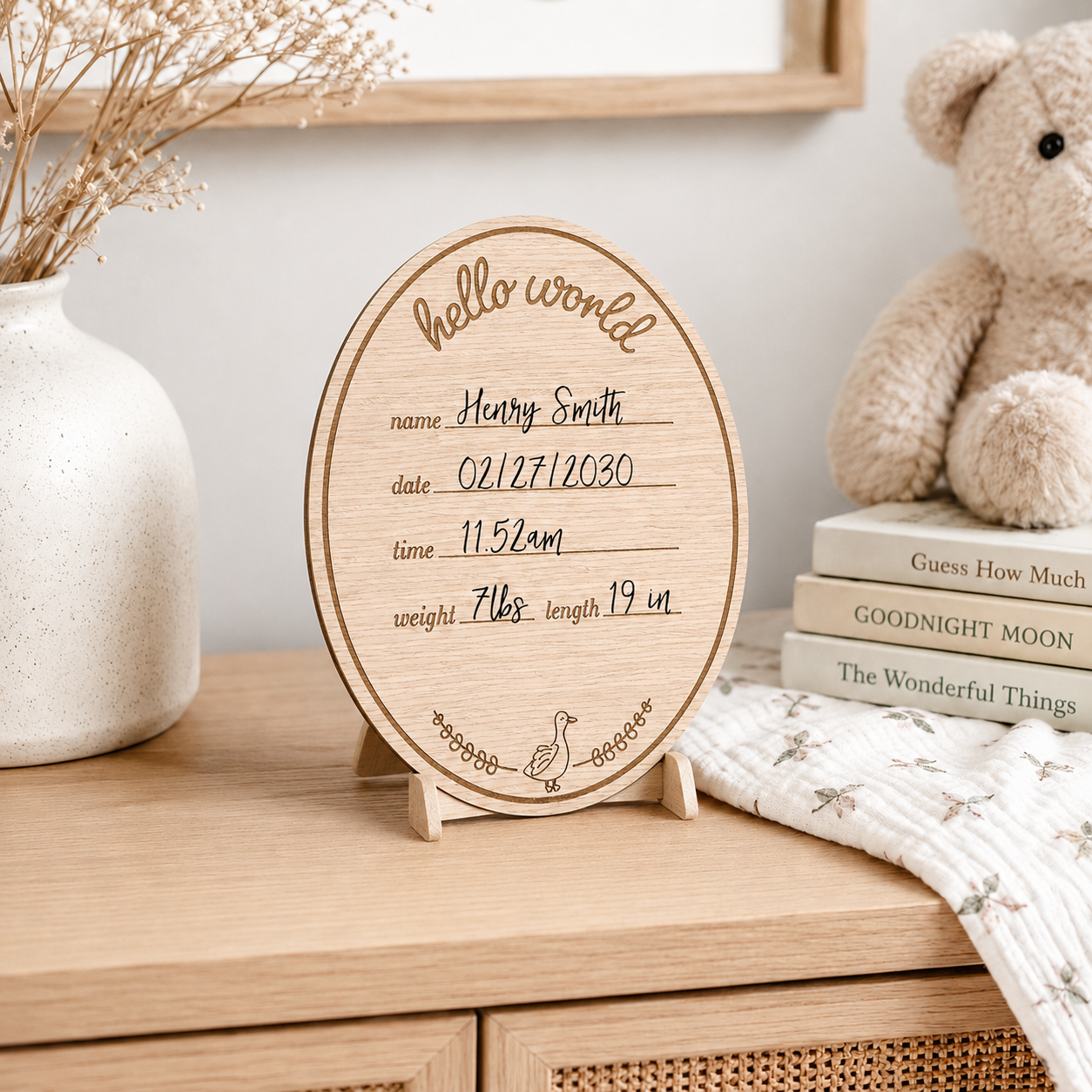 Hello Baby Goose Wooden Birth Announcement