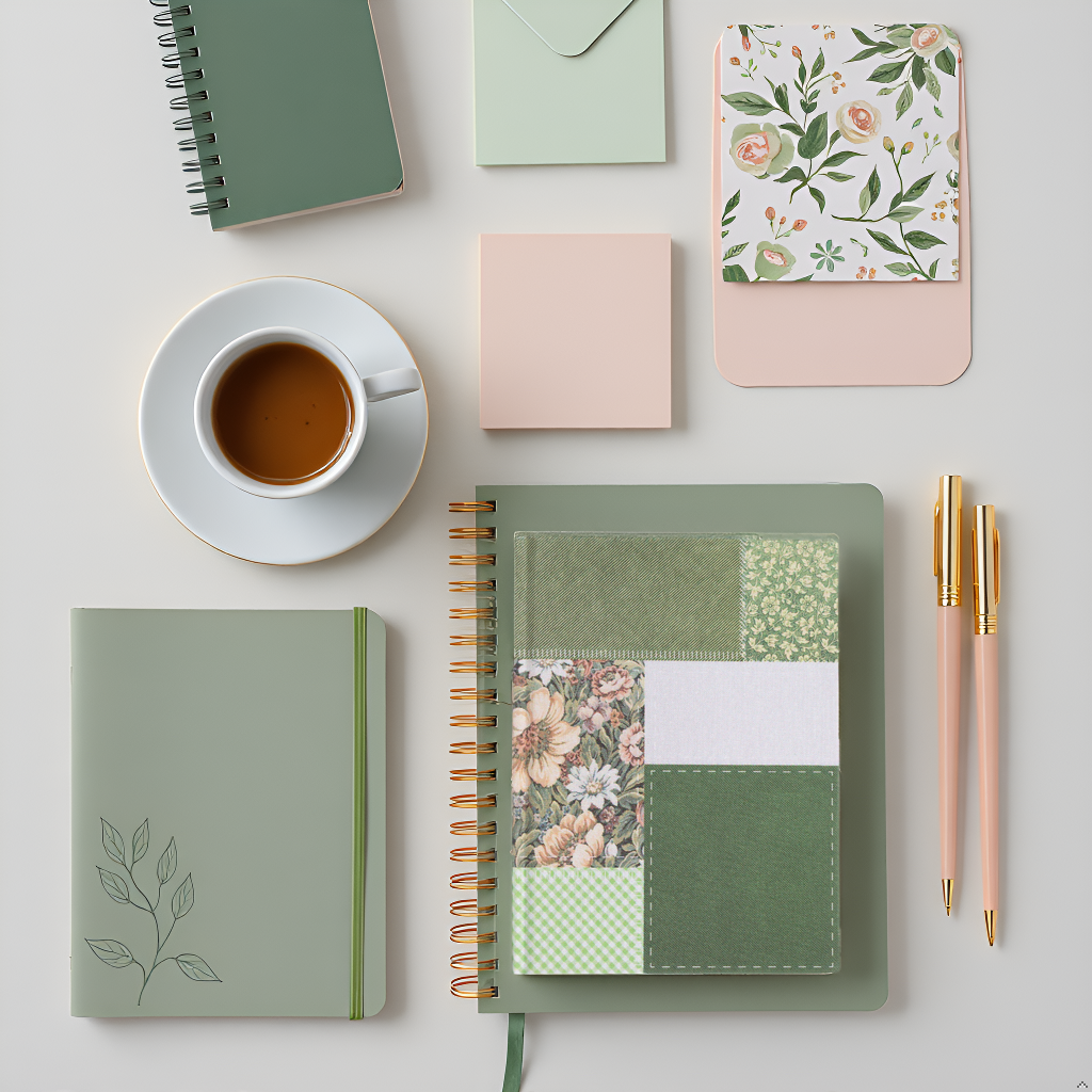 Green Patchwork Journal, Fabric Hardcover Stationary