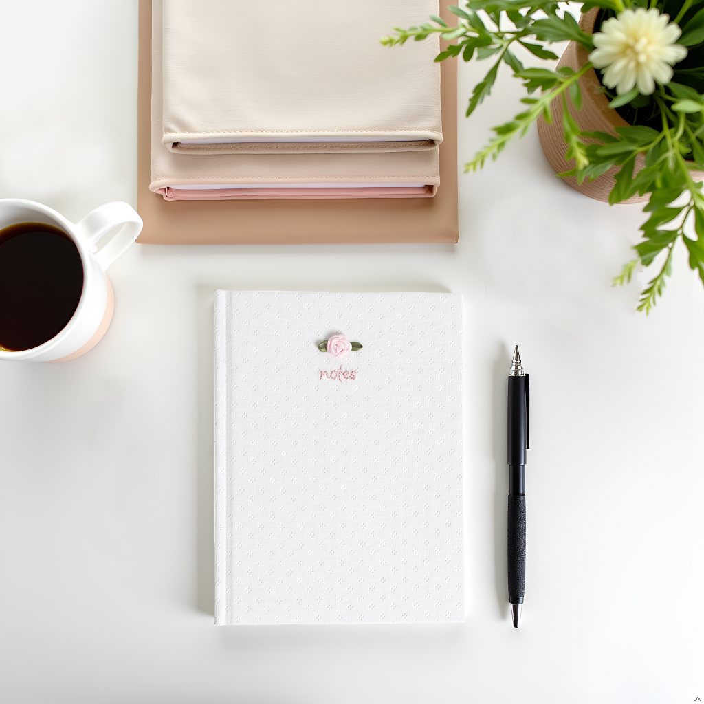 Pointelle Stationary Journal, Fabric Hardcover, White