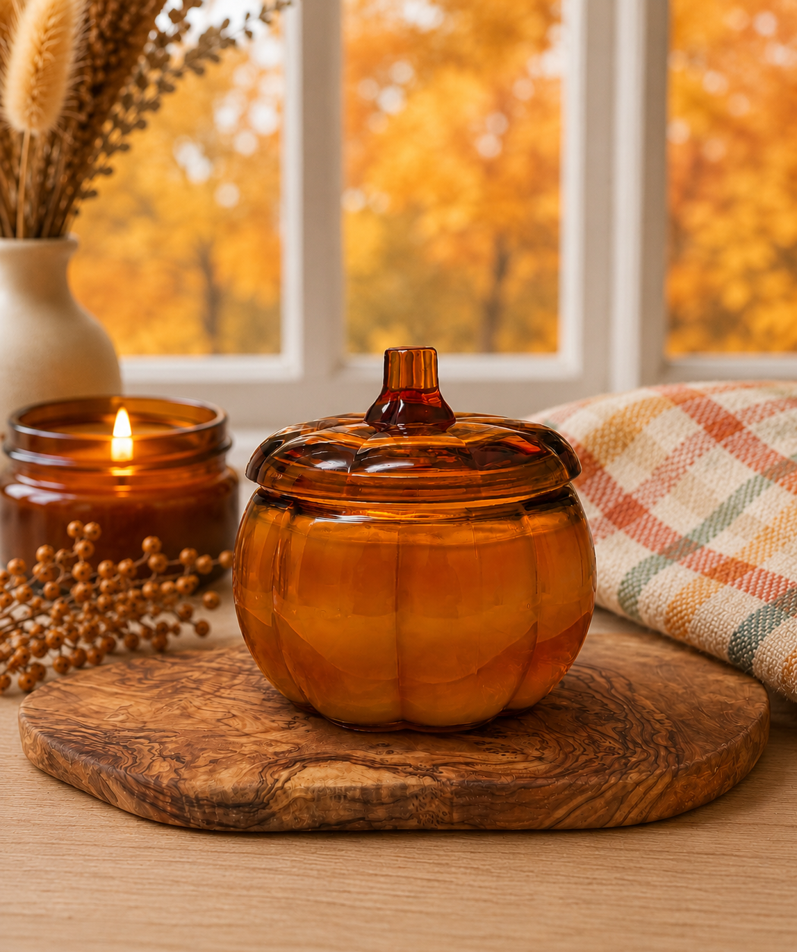 Pumpkin Glass Jar Soy Candle (15oz.): Apple Cinnamon
