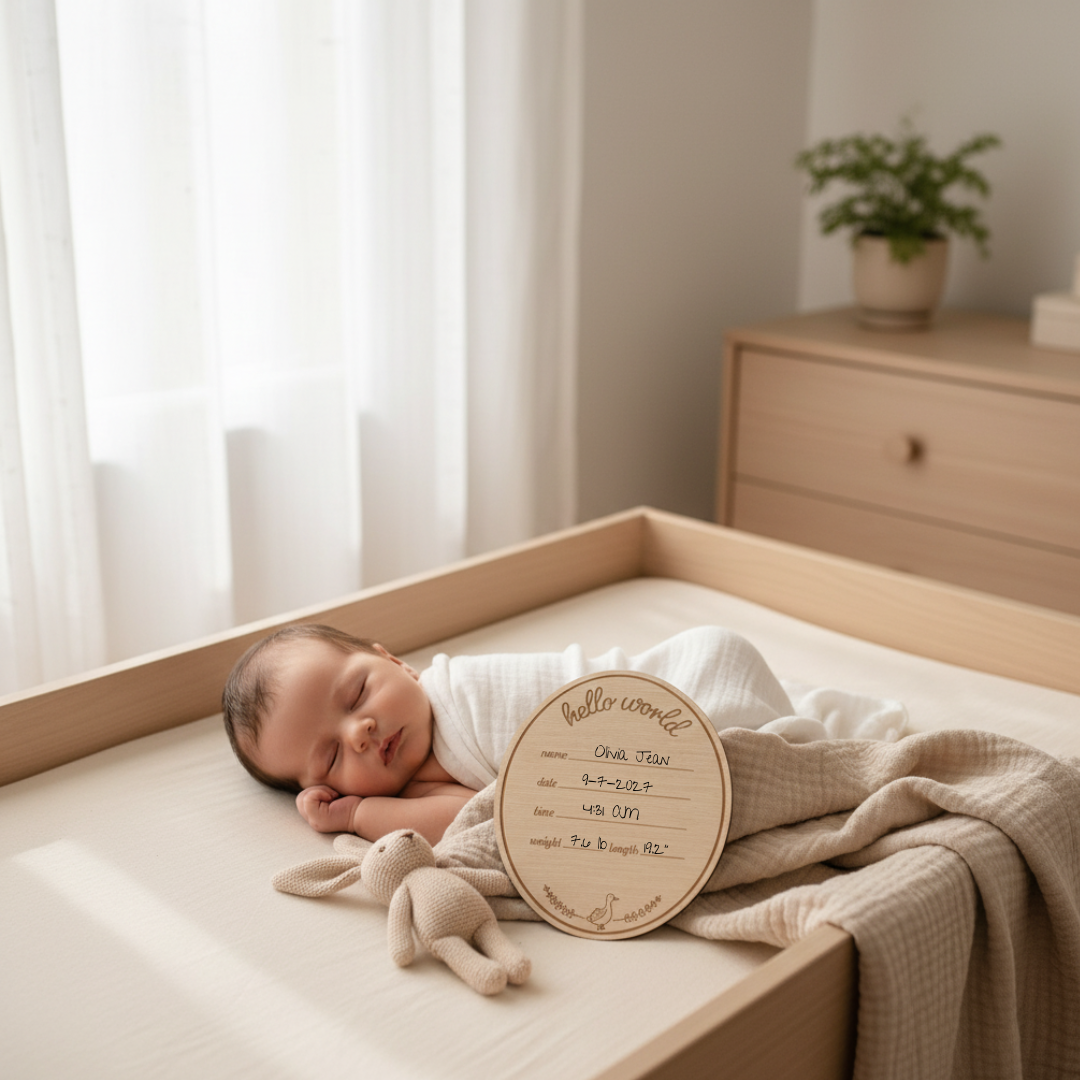 Hello Baby Goose Wooden Birth Announcement