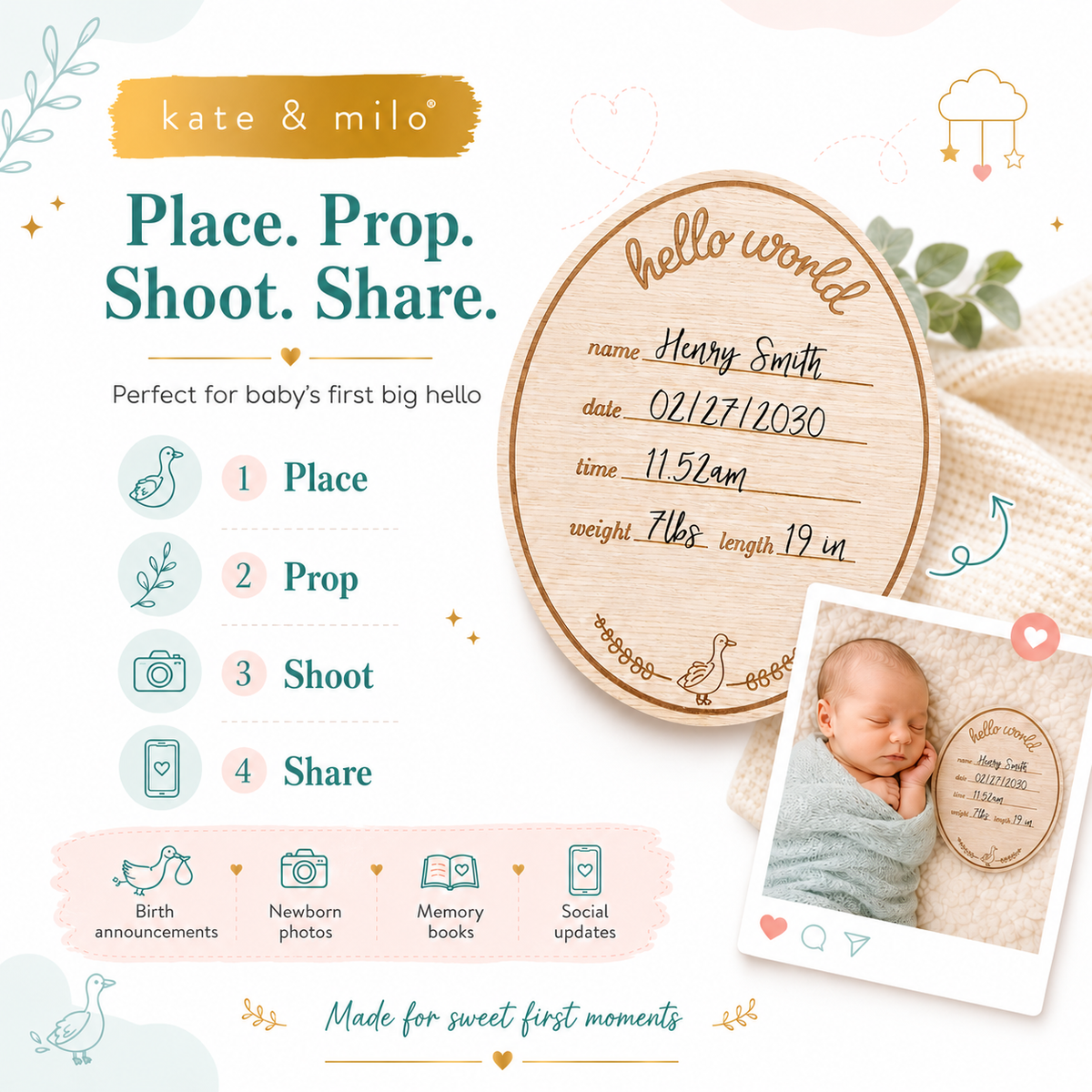 Hello Baby Goose Wooden Birth Announcement