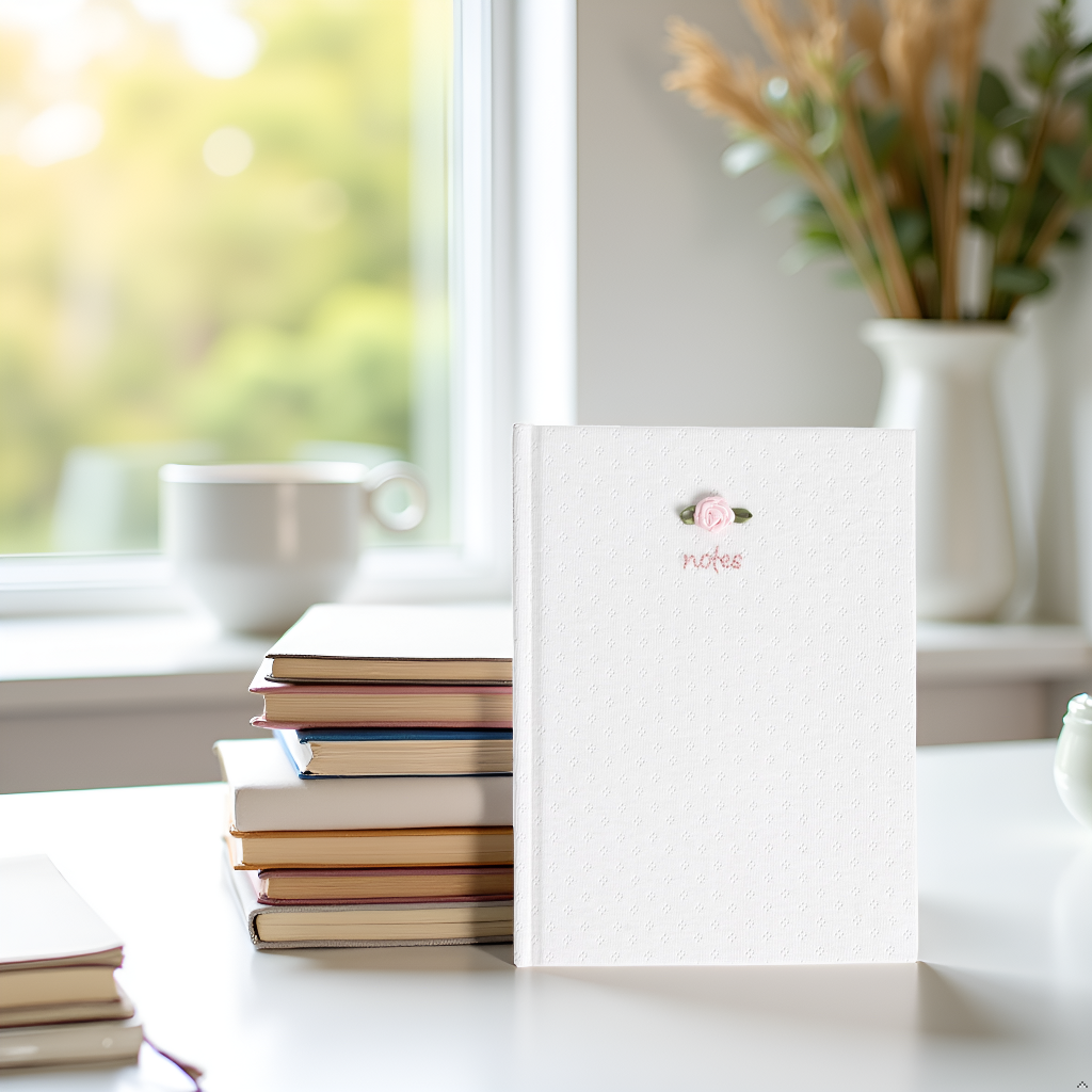 Pointelle Stationary Journal, Fabric Hardcover, White