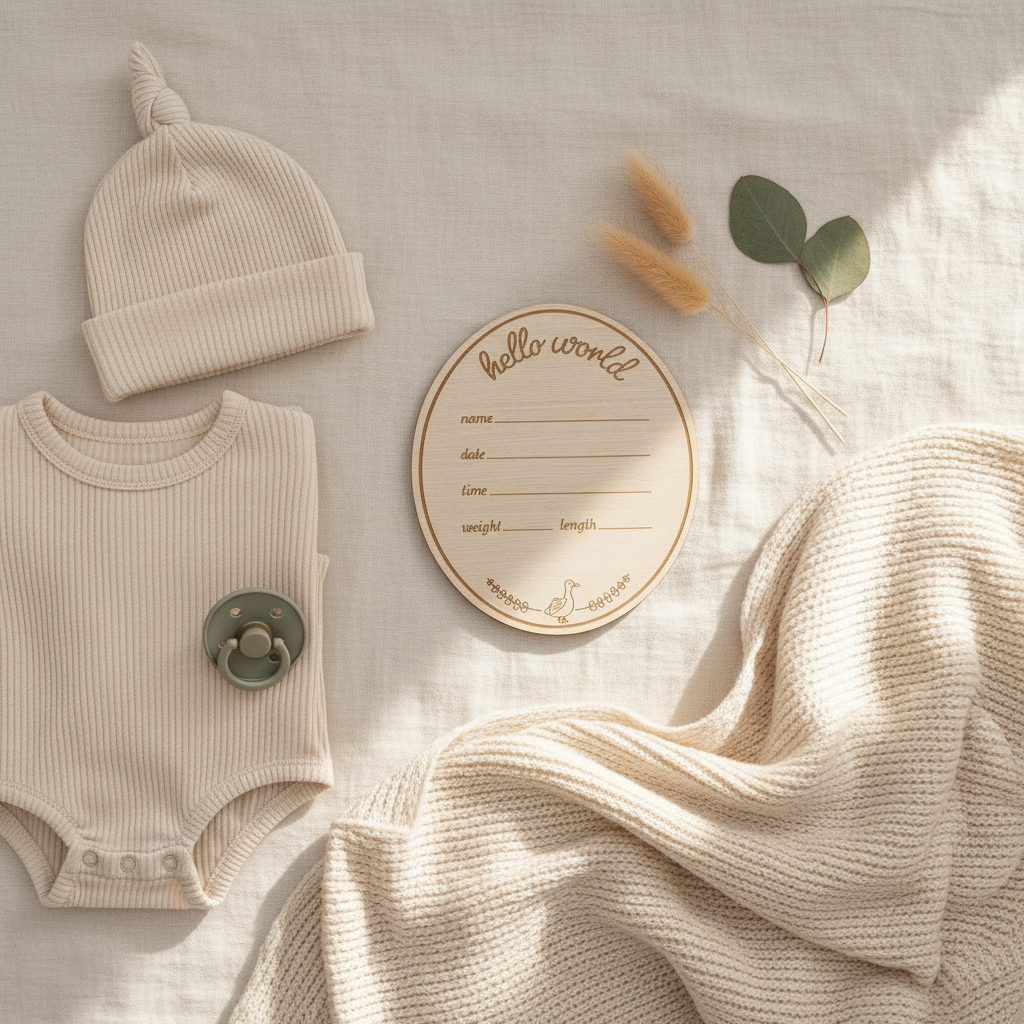 Hello Baby Goose Wooden Birth Announcement