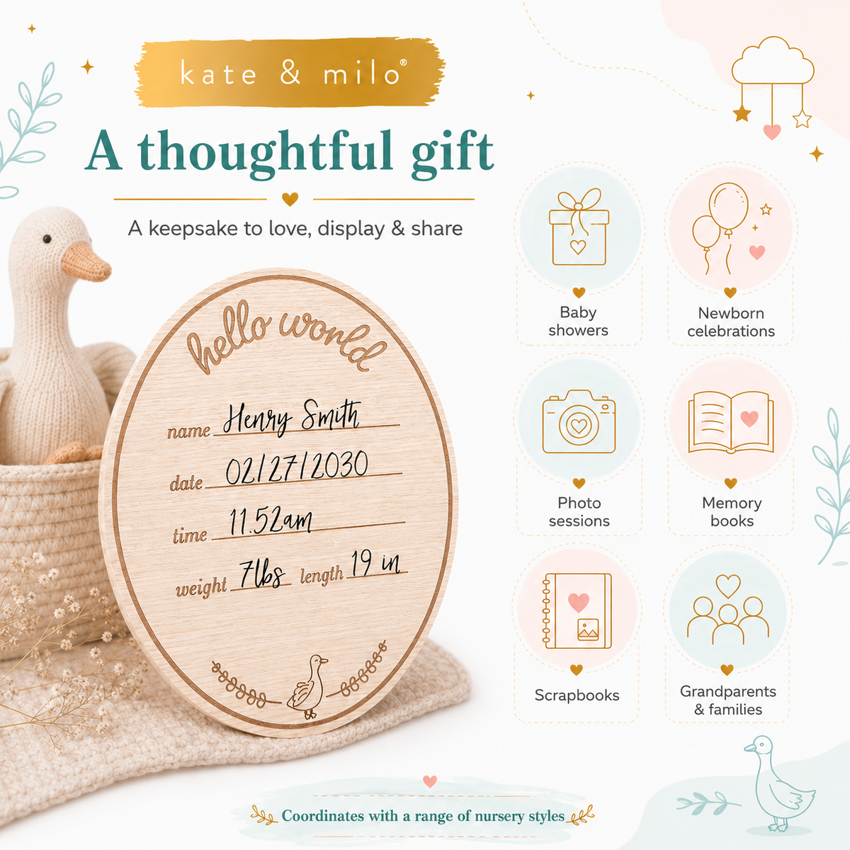 Hello Baby Goose Wooden Birth Announcement