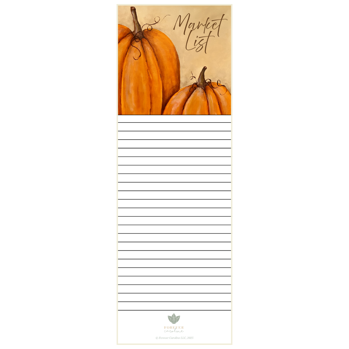 Notepad with pumpkins on the cover and 'Market List' text, on a white background.