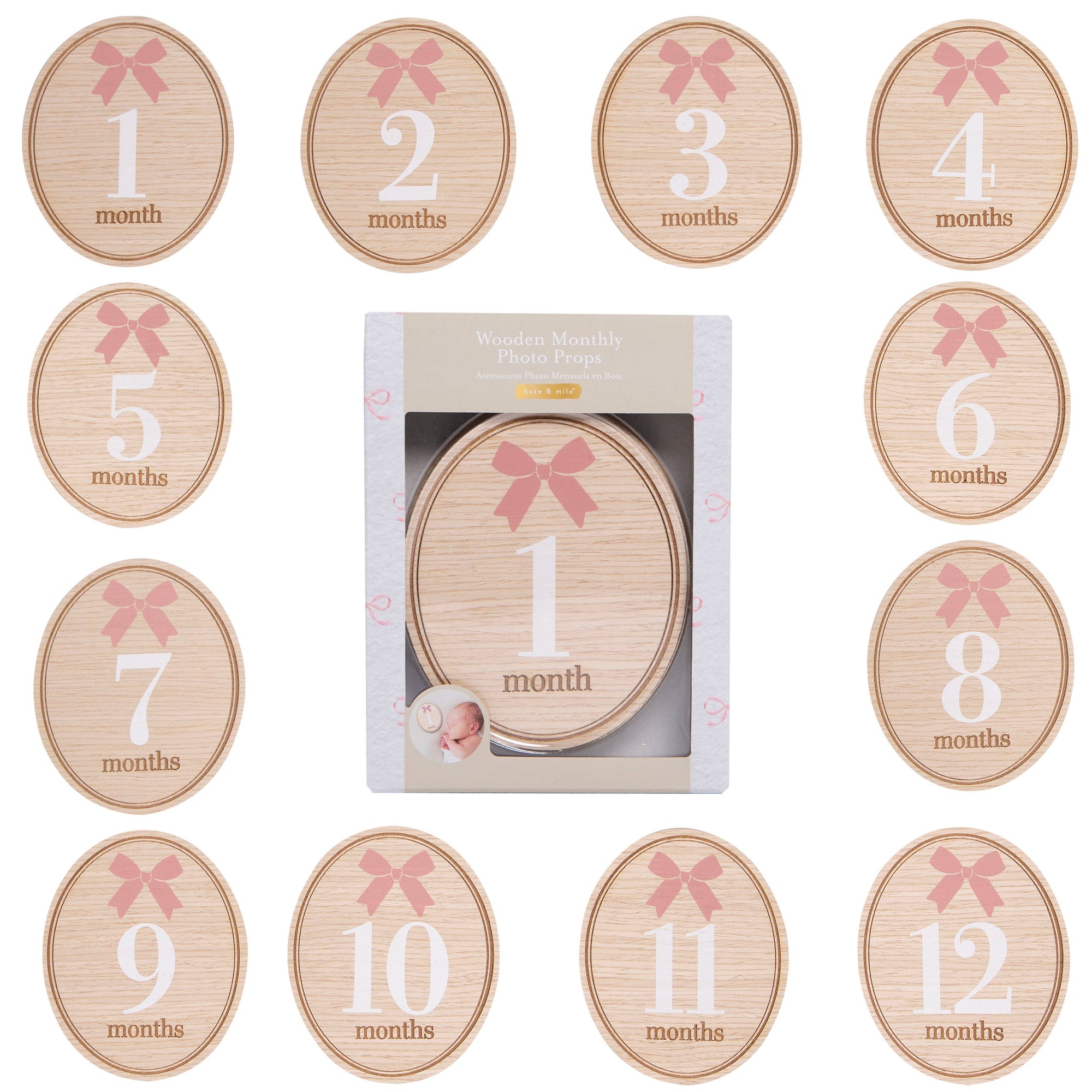 Bow Wooden Monthly Milestone Photo Props Discs