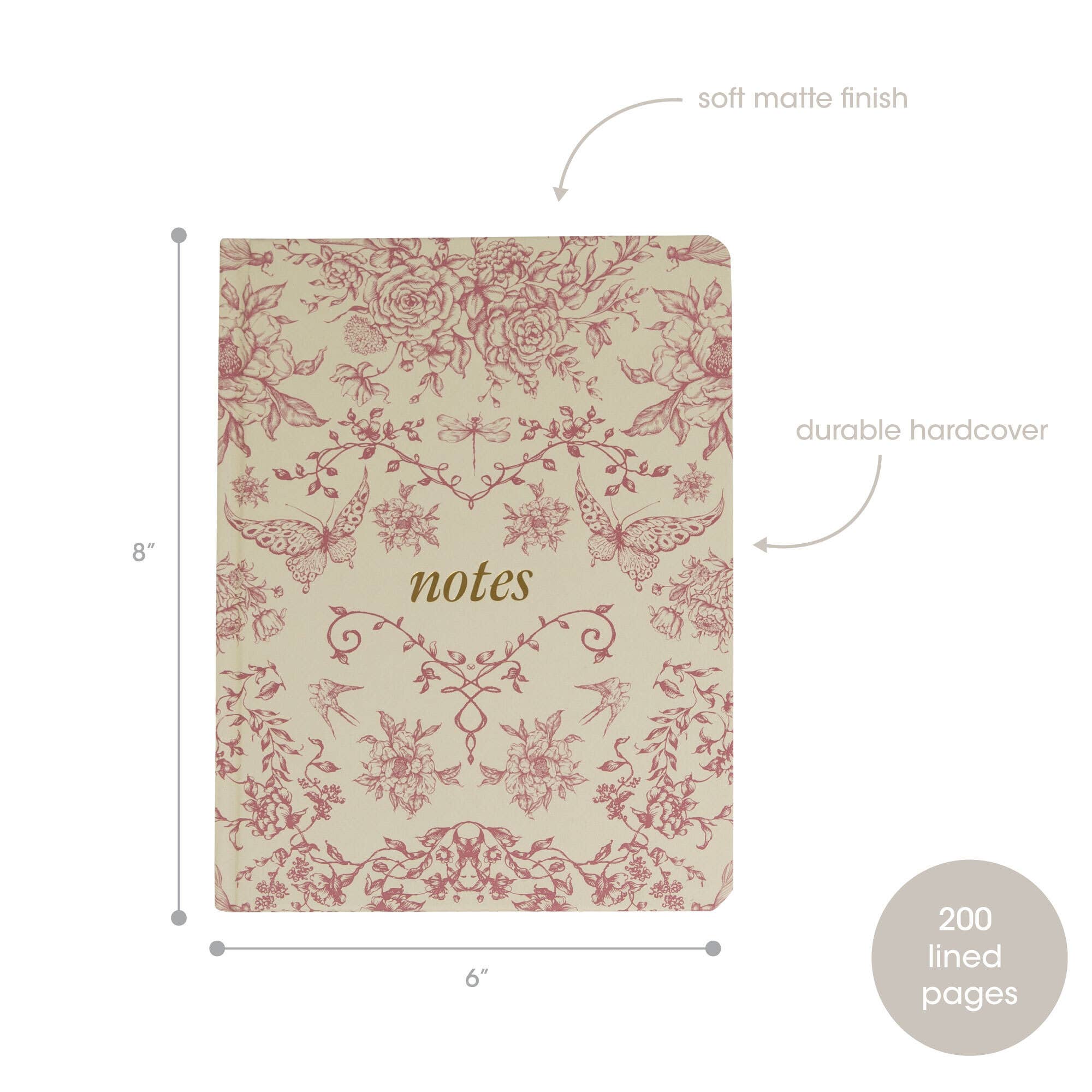 Red Toile Notes Journal, Hardcover Stationary