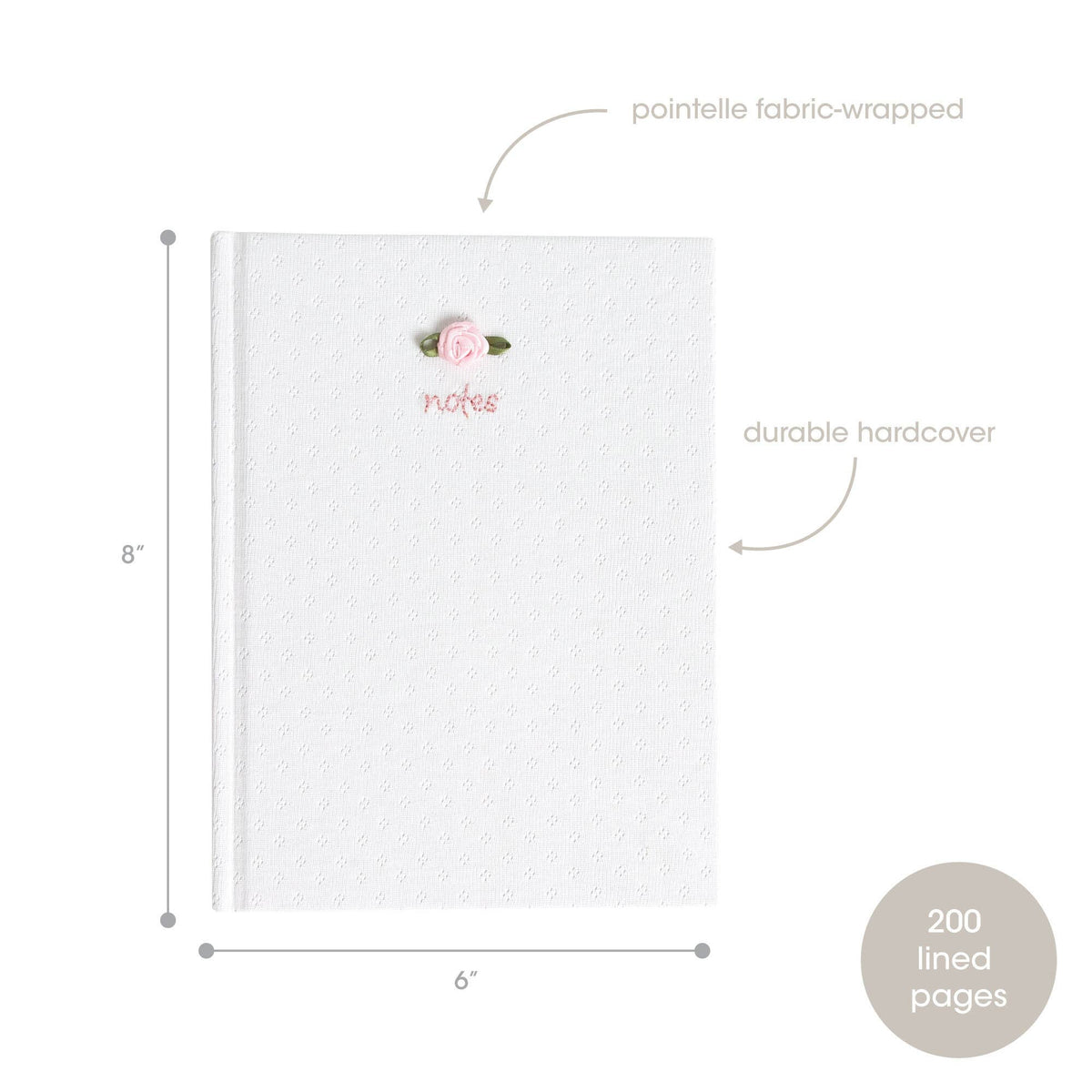 Pointelle Stationary Journal, Fabric Hardcover, White