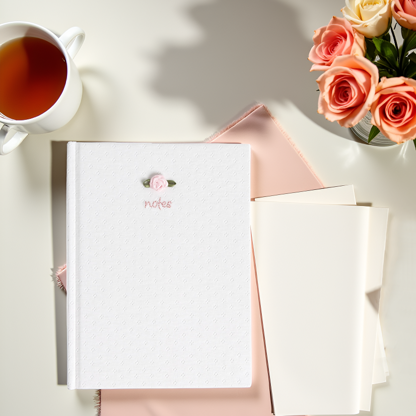Pointelle Stationary Journal, Fabric Hardcover, White