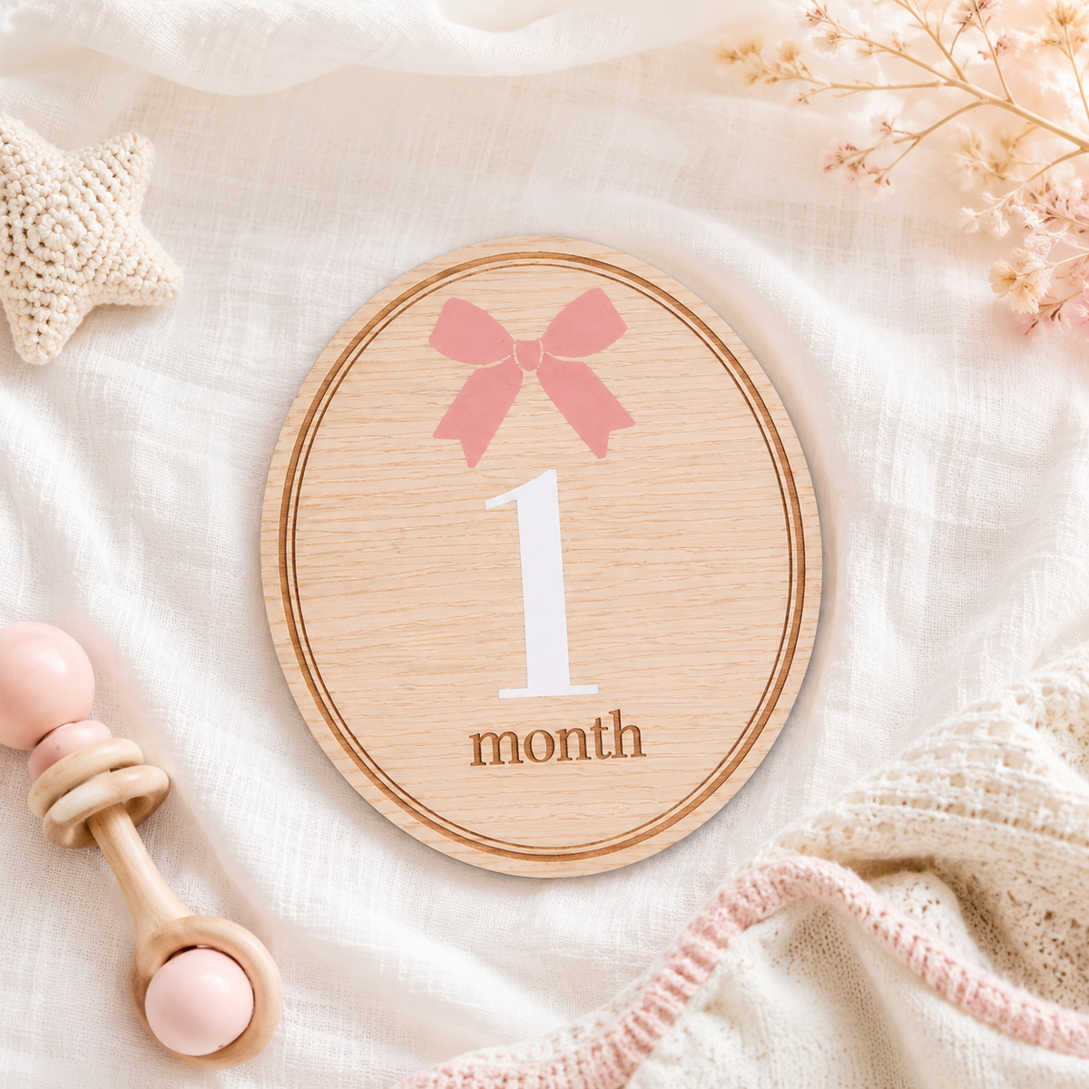 Bow Wooden Monthly Milestone Photo Props Discs