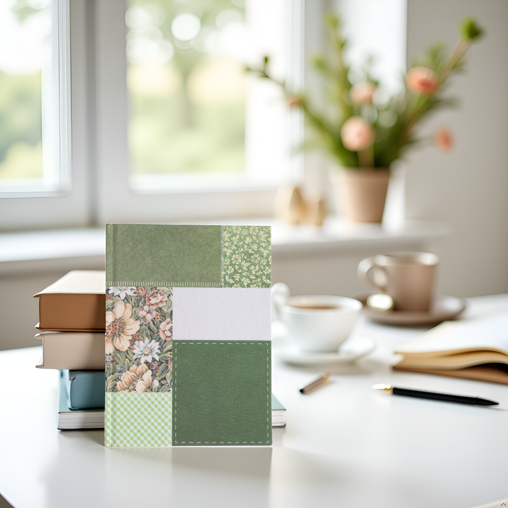 Green Patchwork Journal, Fabric Hardcover Stationary
